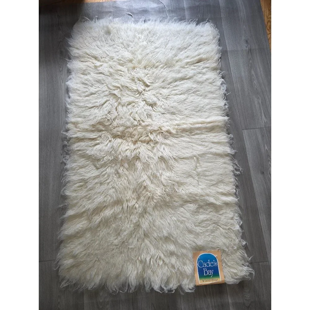 Cades Bay Flokati Wool Rug 30x50 Natural White Made In Greece